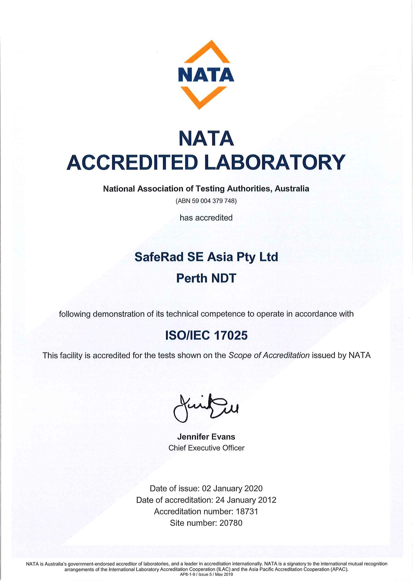 saferad perth NATA Certificate